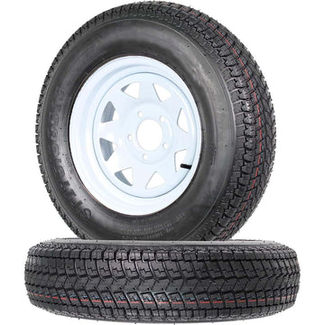 Garvee ST175/80D13 Trailer Tires, 2 Pack, Load Range C 6PLY, 13" White Spoke Rims 5 Lug on 4.5", Max Load 1360 LBS, Durable Bias-Ply All-Season Design for Utility & Boat Trailers