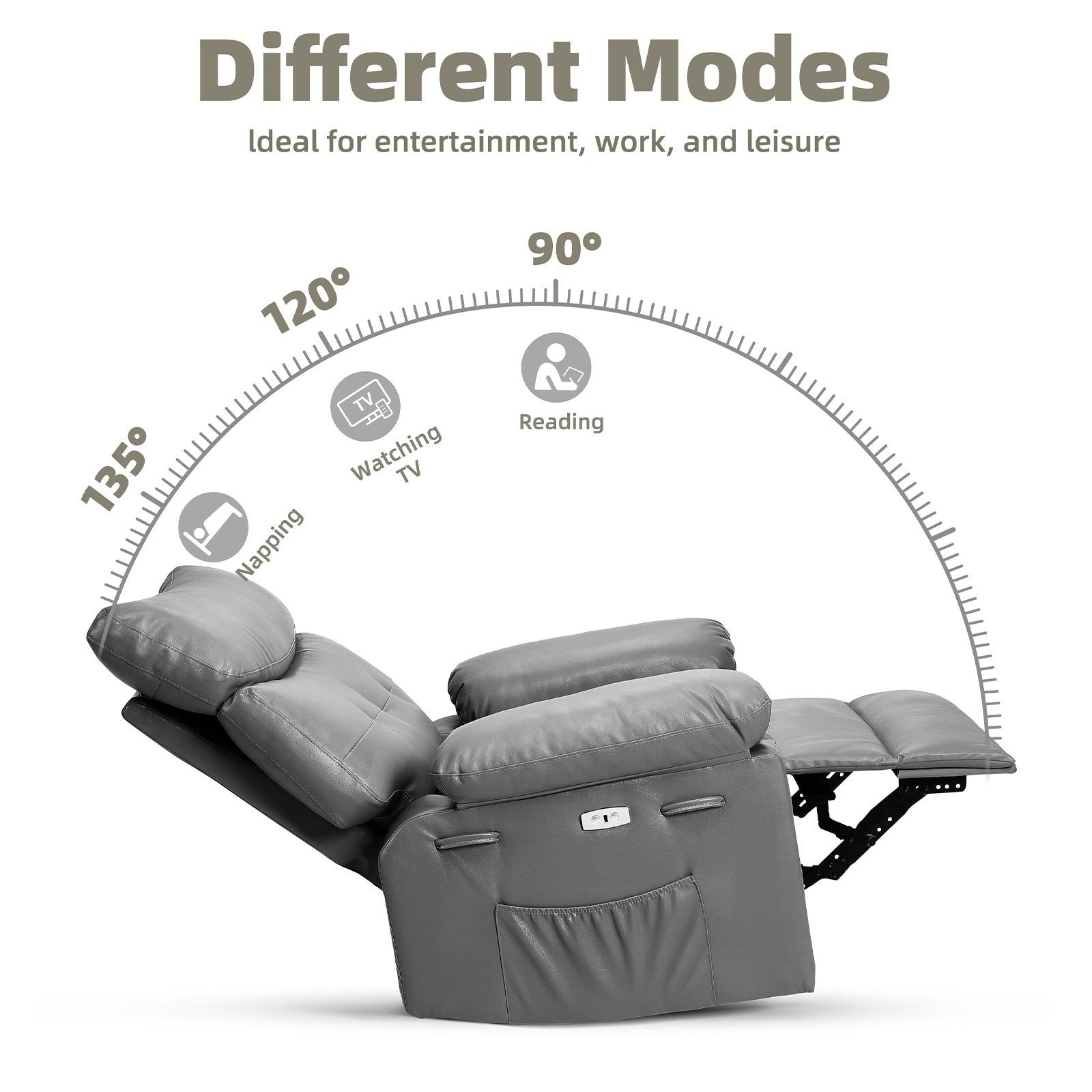 Garvee Power Recliner Chair, Rocking Recliner for Adults, Swivel Recliner with Massage, Upholstered Fabric Glider Recliner Nursery Chair, Single Sofa Seat with Side Pockets for Living Room, Grey