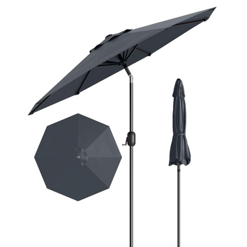 Garvee 9' Outdoor Patio Umbrella, Outdoor Table Umbrella, Market Umbrella with Push Button Tilt and Crank, 8 Sturdy Ribs UV Protection Waterproof for Garden, Deck, Backyard, Pool, Grey