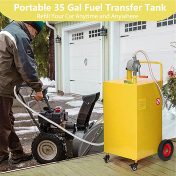 Garvee 35 Gal Fuel Caddy with Manual Pump, Heavy Duty Gasoline & Diesel Transfer Tank, Portable Spill-Proof Fuel Container for Boat, Truck, Lawn Mower, ATV, Garage & Farm, Yellow