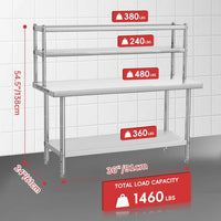 GARVEE 36"L x 24"W x 55"H Stainless Steel Table with Overshelves - Commercial Work Table with 36" x 12" Shelf, Kitchen Prep Table & Shelving Combo