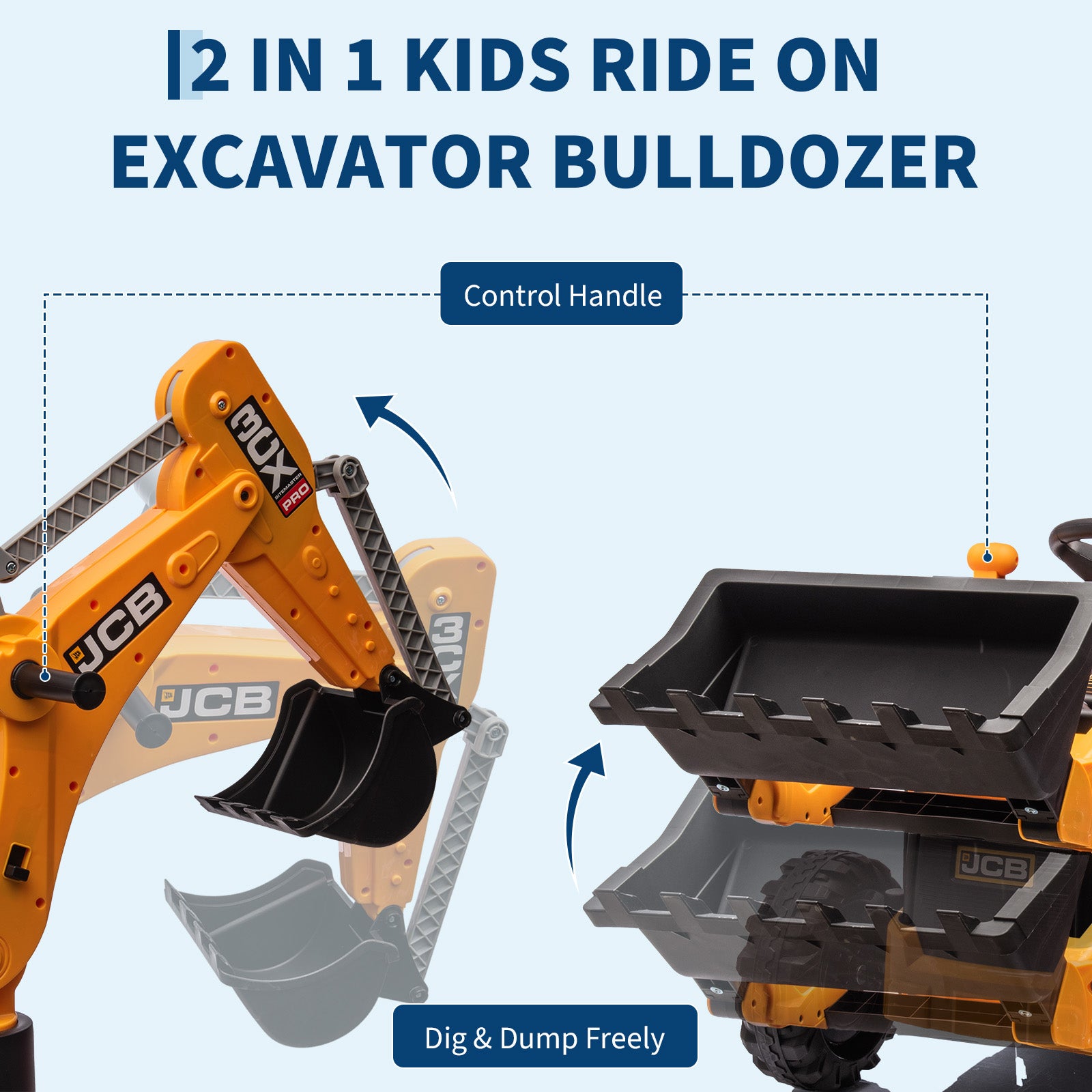 Garvee Ride - P Series: 4-in-1 Ride-On Tractor for Kids: Excavator, Bulldozer, Removable Tent, 12V Battery, Remote Control, Front Loader, Horn, EVA Tires - Yellow