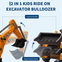 Garvee Ride - P Series: 4-in-1 Ride-On Tractor for Kids: Excavator, Bulldozer, Removable Tent, 12V Battery, Remote Control, Front Loader, Horn, EVA Tires - Yellow