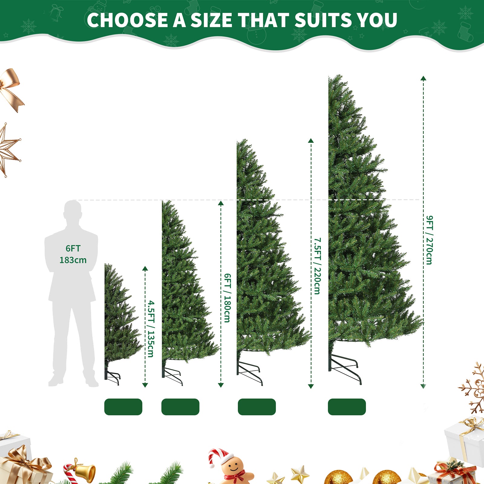 Garvee 6ft Artificial Christmas Tree, Realistic Full Shape Xmas Tree with 1584 Branch Tips, Fake Christmas Tree with Foldable Metal Base Stand, Home, Office, Party Decoration-Green