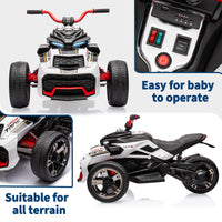 Garvee 12V Kids Ride on Toy for Kids, 2x55W Powerful Engine 7AH Battery, 3 - 7 km/H, 3 Wheelers Electric Vehicle, LED Lights, 2 Speeds, EVA Tire, Music, USB - White
