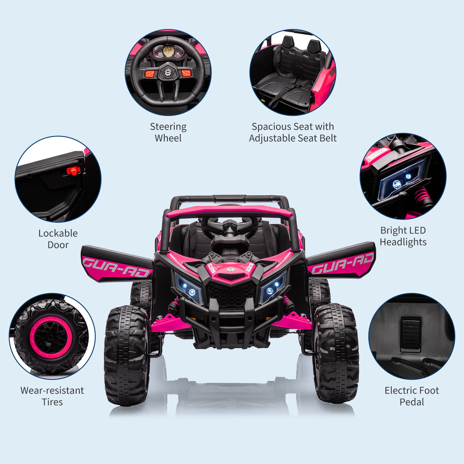 Garvee Ride - P Series: 24V Ride-On UTV: Remote Control, 200W Motor, Spring Suspension, Music, LED Lights, for Boys & Girls - Rose