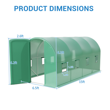 Garvee Walk-in Greenhouse Tunnel 15x6.5x6.5ft,Galvanized Steel Tunnel Greenhouse with Doors and Window,Garden Hot House for Home Gardening Seed Germination