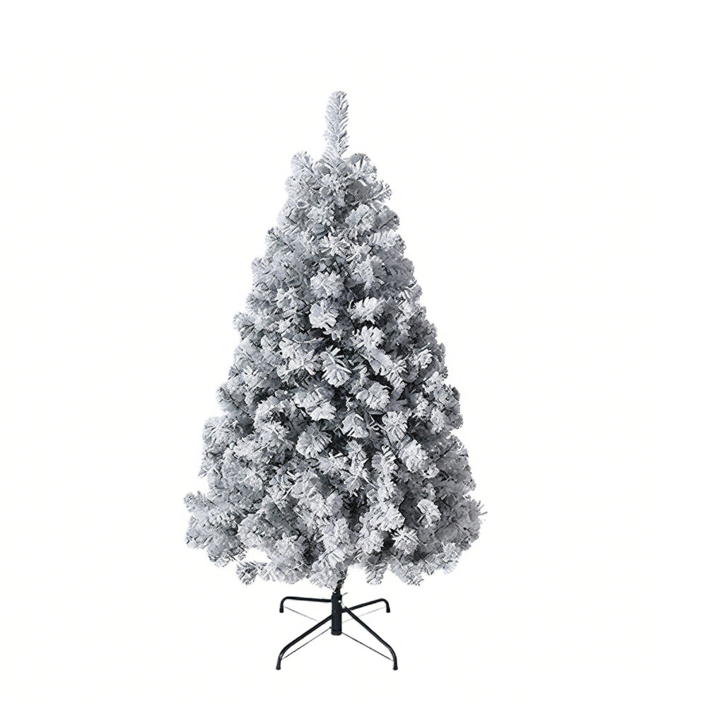Garvee 6ft Pre-Lit Flocked Christmas Tree, Artificial Christmas Tree with Warm White Lights, Realistic Flocked Xmas Tree with Metal Hinges and Foldable Base for Home & Office Decor