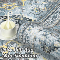 Garvee Boho Blue 5x7 Washable Rug, Oriental Vintage Non Slip Soft Faux Wool Stain Resistant Carpet for Living Room, Bedroom, Officem Soft Faux Wool Stain Resistant Carpet for Office Nursery Dining Room