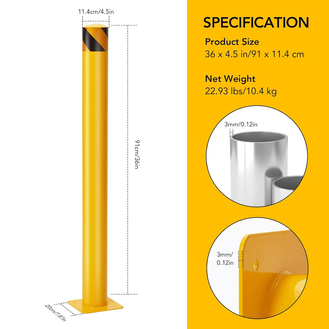 Garvee 2 Pack 36" Yellow Safety Bollards for Driveway & Parking