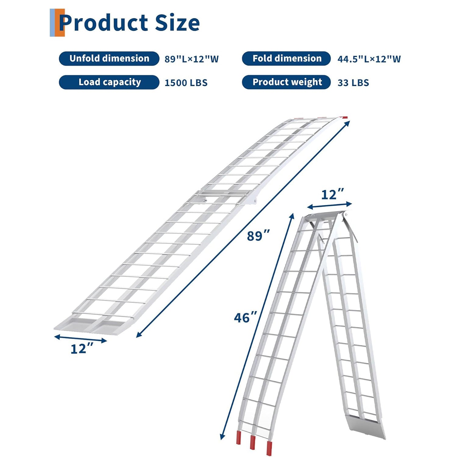 GARVEE 89" Aluminum Motorcycle Ramp 2 Piece - 750LB Capacity Foldable w/Non-Slip Surface & Safety Straps for Pickup Trucks 2 Piece