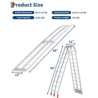 GARVEE 89" Aluminum Motorcycle Ramp 2 Piece - 750LB Capacity Foldable w/Non-Slip Surface & Safety Straps for Pickup Trucks 2 Piece