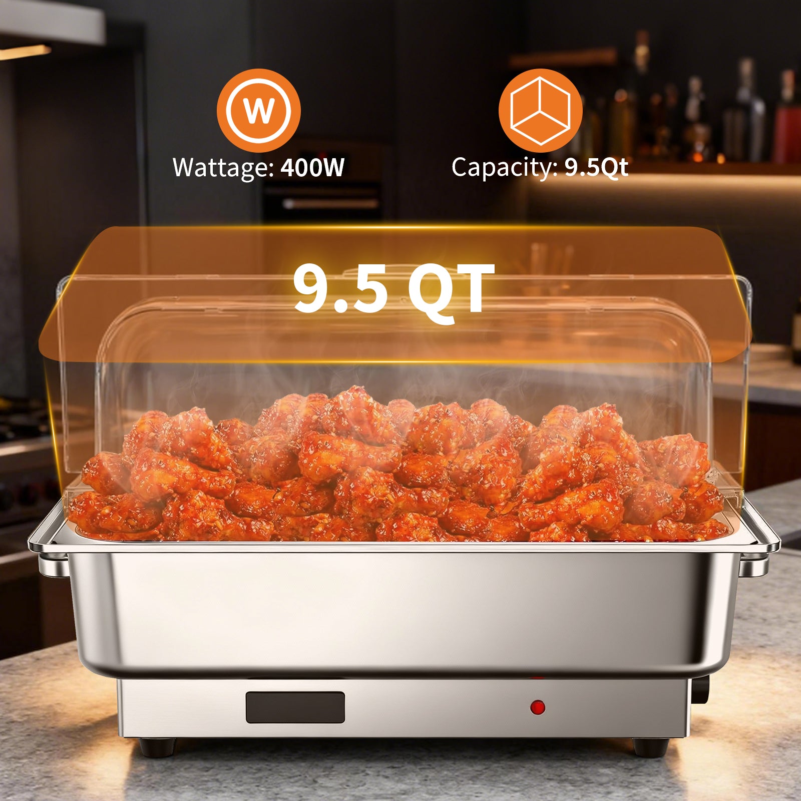 chafing dishes and ice beds setup for buffet food temperature control