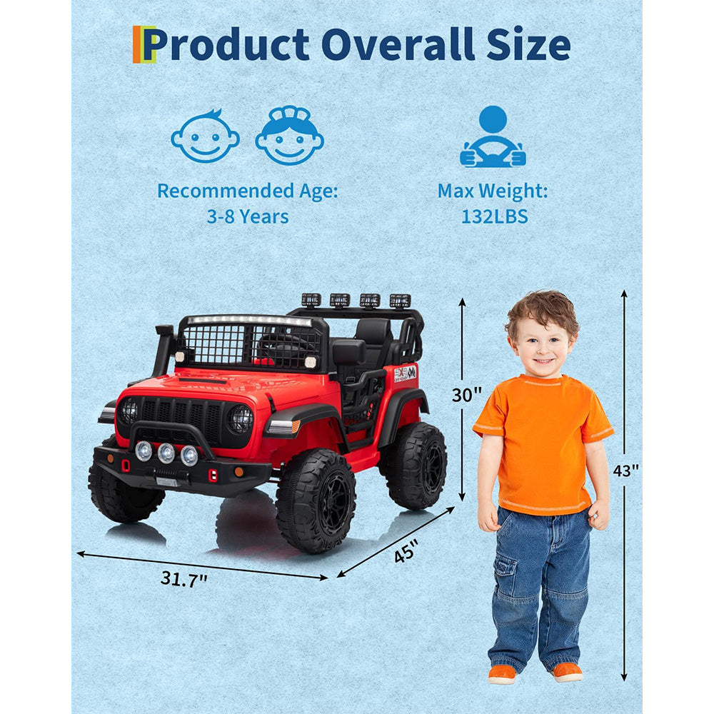 Garvee 24V Ride on Toys for Big Kids, 2-Seater Electric Ride on Car Truck with Remote Control, Four-Wheel Shock Absorbers, 4 Mph Max Speed, Music, LED Lights for Boys Girls, Red