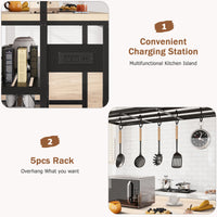 Garvee Kitchen Island with Storage, Bakers Rack with Power Outlet, Island Table for Kitchen,3 Tier Microwave Stand Oven Shelf,Large Coffee Bar Table, Storage Shelf for Kitchen Dining Room Living Room,5 Hooks