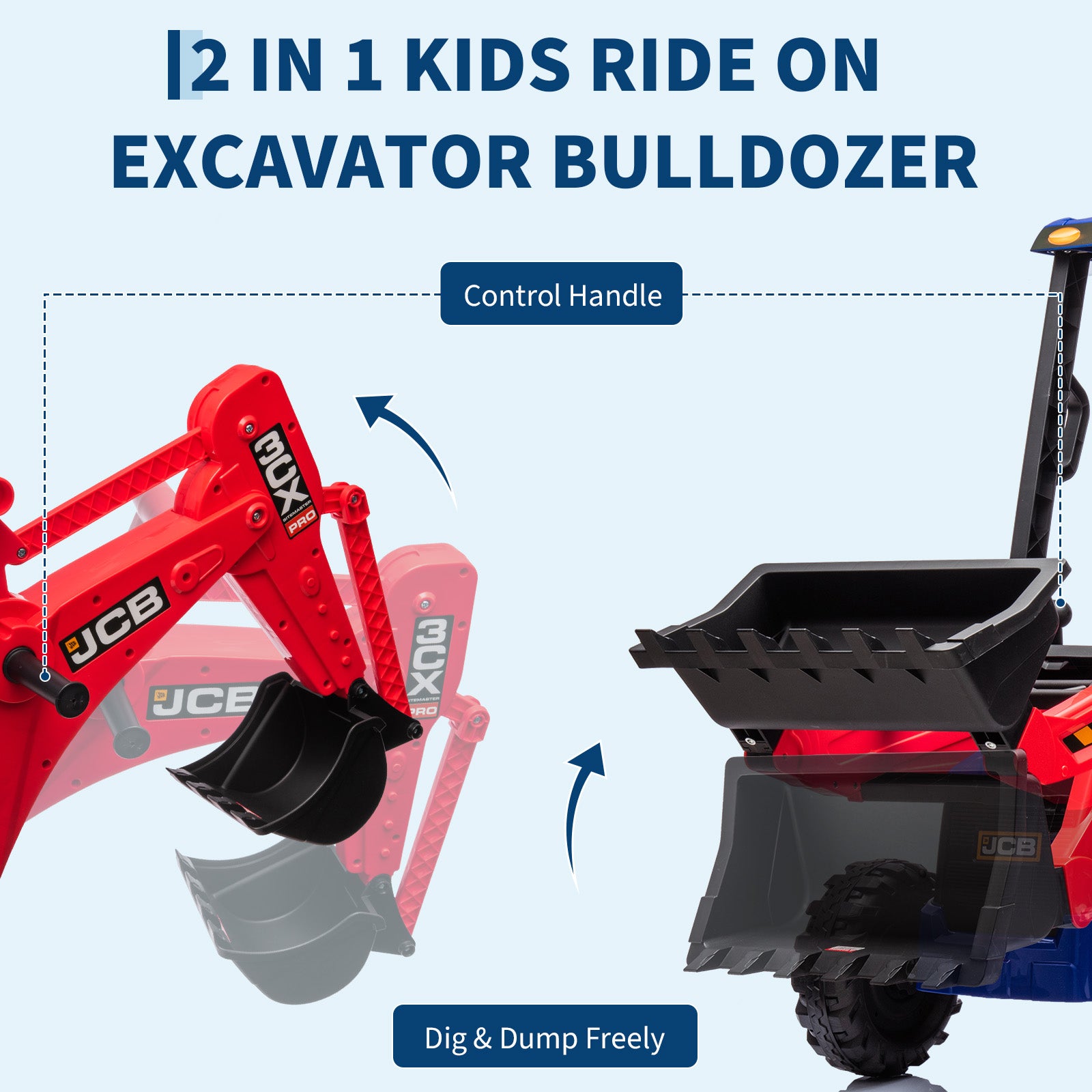 Garvee Ride - P Series: 4-in-1 Ride-On Tractor for Kids: Excavator, Bulldozer, Removable Tent, 12V Battery, Remote Control, Front Loader, Horn, EVA Tires - Red