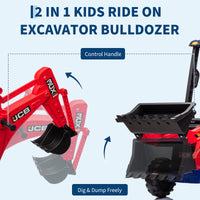 Garvee Ride - P Series: 4-in-1 Ride-On Tractor for Kids: Excavator, Bulldozer, Removable Tent, 12V Battery, Remote Control, Front Loader, Horn, EVA Tires - Red