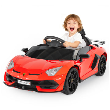 Garvee Ride P Series 12V Electric Ride-On Car for Kids | Licensed Lamborghini Battery-Powered Sports Car with Remote Control, 2 Speeds, Sound System, LED Headlights, Hydraulic Doors - Red