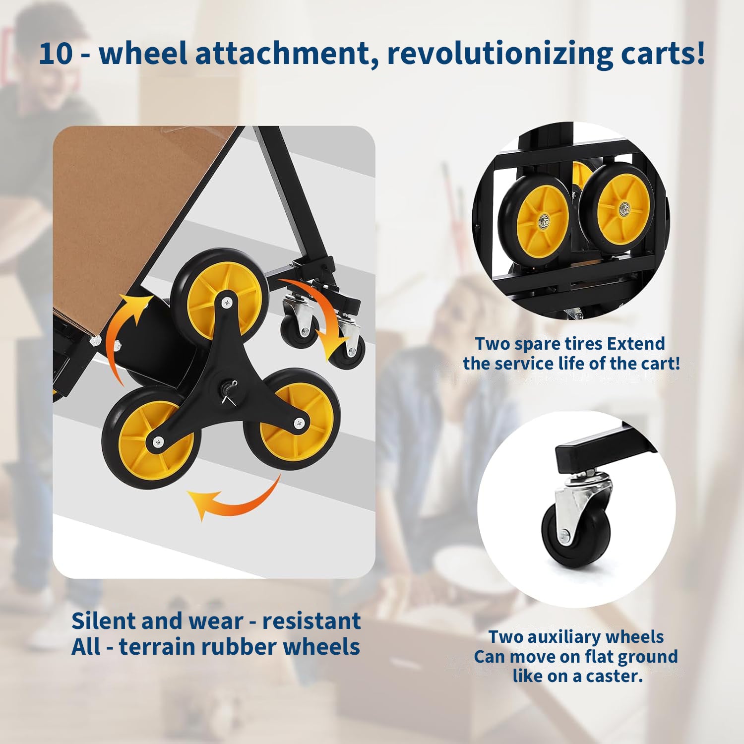 Garvee Carry Cart, Stairs, Foldable, Lightweight, Hand Truck, Dolly, 10 Wheels, Load Capacity 330.7 lbs (150 kg), Includes Auxiliary Wheels, Silent, Cargo Transportation, Commercial Use