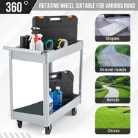 Garvee 2 Tier Rolling Tool Cart,330 Lbs Metal Heavy Duty Utility Cart On Wheels,2 Shelf Steel Utility Cart, Tool Storage Organizer for Mechanic, Garage, Workshop, Warehouse & Repair Shop