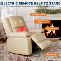 Garvee PU Leather Power Lift Recliner Chair with Massage and Heat, 8-Point Vibration, Adjustable Back and Leg Support, Electric Lift Chair Designed for Mobility Aid Elderly Relaxation, Beige