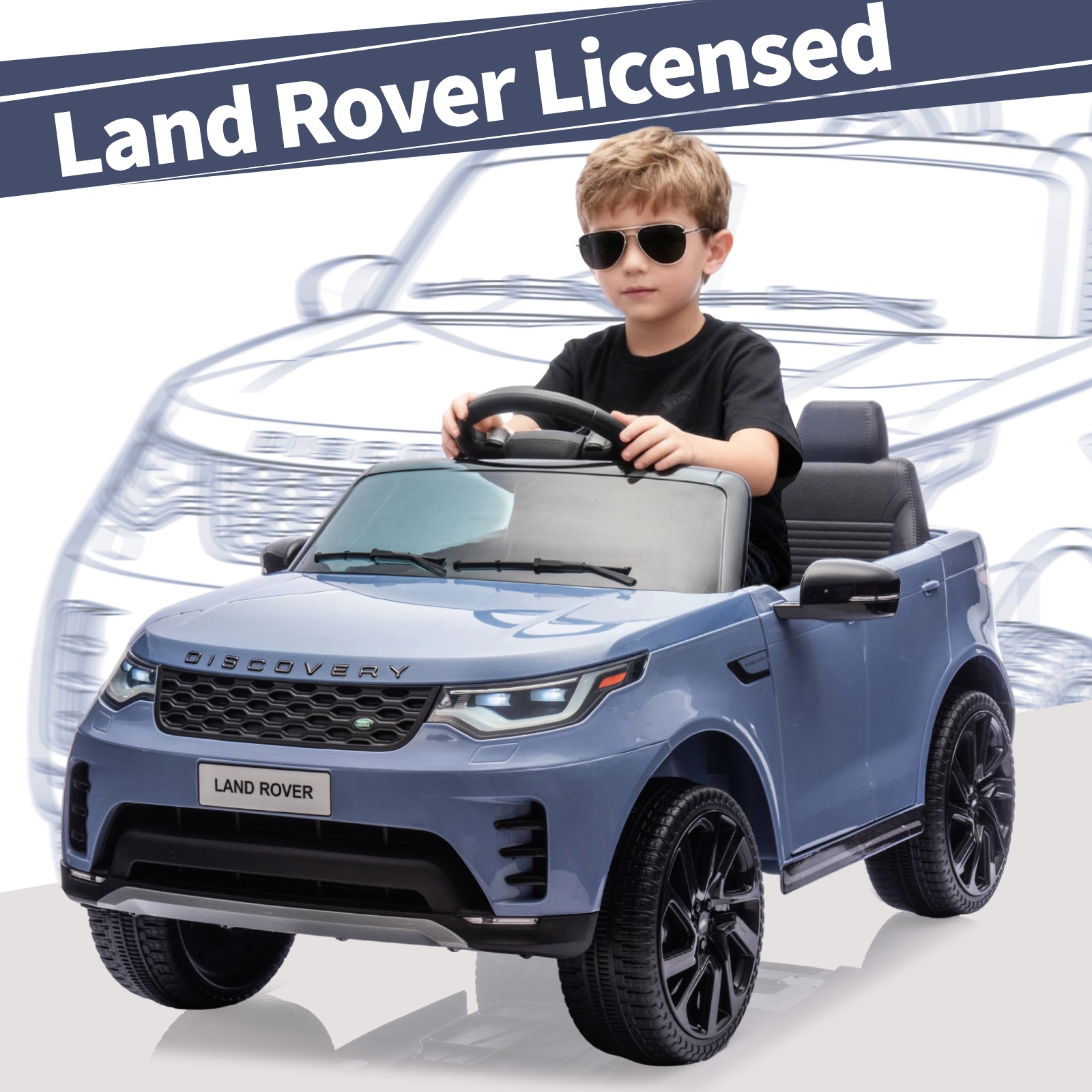 Garvee Ride P Series 12V Kids Ride On Car Land Rover Style Dual Motors 3 Speed Modes 4.5Ah Battery Safety Seatbelt Remote Control Black Outdoor Play - Light Blue