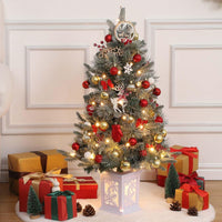 Garvee 3ft Prelit Artificial Christmas Tree with Snowflake Light Box Base, 78 Warm Lights & Red Berry for Front Door, Porch, Entryway, Fireside Christmas Decoration, Set of 2