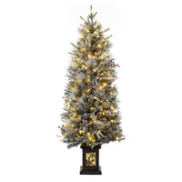 Garvee 4.5ft Christmas Tree, Pre-Lit Artificial Christmas Tree with Snowflake Base, 200 LEDs & 8 Lighting Modes, Prelit Xmas Pine Tree Christmas Decoration for Yard, Home, Office, Entrances