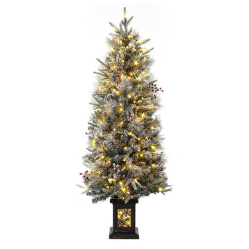 Garvee 4.5ft Christmas Tree, Pre-Lit Artificial Christmas Tree with Snowflake Base, 200 LEDs & 8 Lighting Modes, Prelit Xmas Pine Tree Christmas Decoration for Yard, Home, Office, Entrances