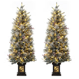 Garvee 4.5ft Christmas Tree Set of 2, Pre-Lit Artificial Christmas Tree with Snowflake Base, 200 LEDs & 8 Lighting Modes, Prelit Xmas Pine Tree Christmas Decoration for Yard, Office, Entrances - Snowflake-2 Pack