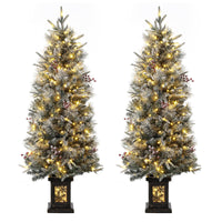 Garvee 4.5ft Christmas Tree Set of 2, Pre-Lit Artificial Christmas Tree with Snowflake Base, 200 LEDs & 8 Lighting Modes, Prelit Xmas Pine Tree Christmas Decoration for Yard, Office, Entrances