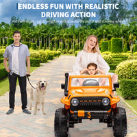 Garvee Ride - P Series: 24V 2 Seater Ride On Truck Car For Kid age 3 - 8 years, w/Remote Control, 4-Wheeler Suspension, 4x55W Powerful Engine, 4WD Battery Powered, LED Lights, Soft Braking - Orange