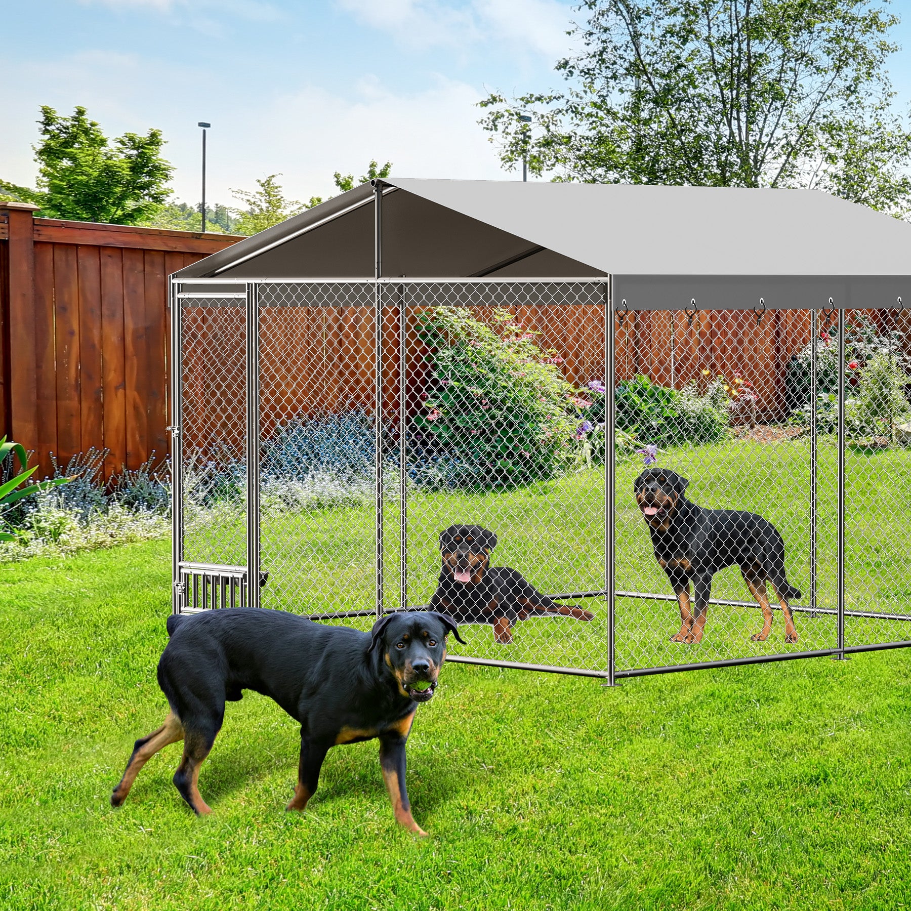 Garvee Large Outdoor Dog Kennel, Heavy Duty Outside Pet Playpen with Waterproof & Anti-UV Cover Roof, Galvanized Iron Dog Cage House with Safety Locks for Garden Backyard(10x10x7ft)