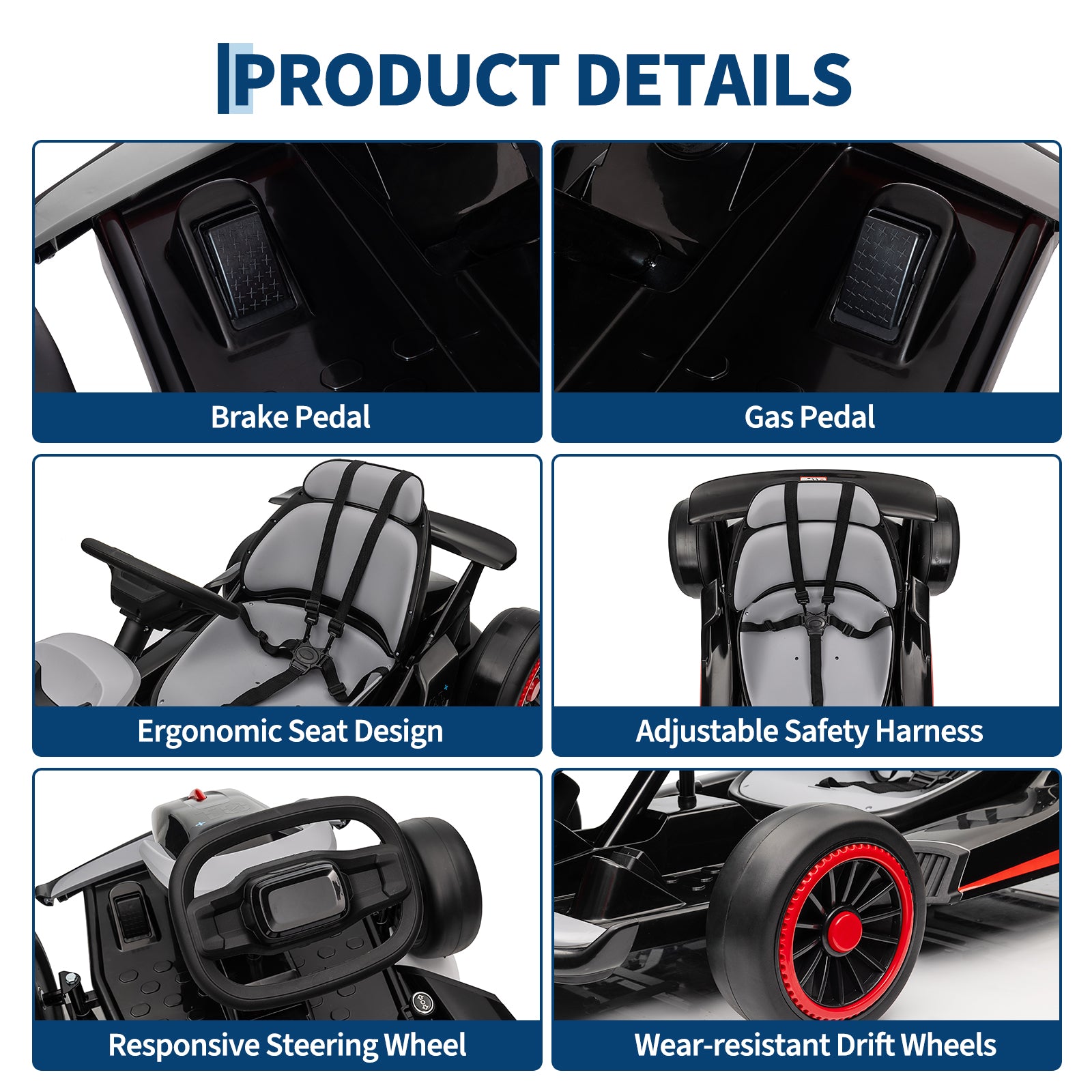 Garvee Ride - G Series: 6+,24V Drift Kart with 2X150W Strong Motor, 7AH Big Battery, Electric Pedals, Electric Go Kart Outdoor Race Toy - Black