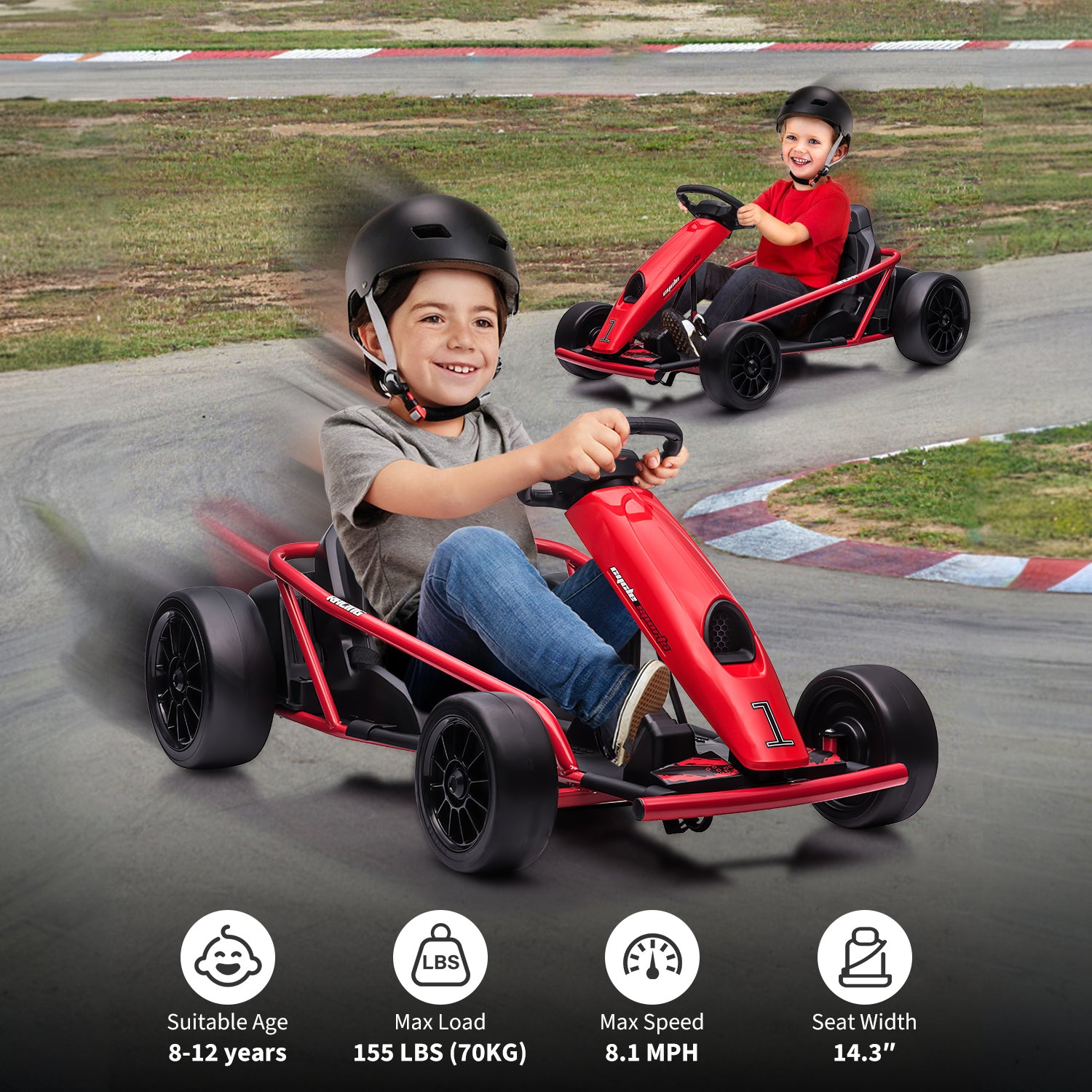 Garvee Ride G Series 24V Go Kart for Kids 8-12, 300W*2 Motors, 9Ah Battery, 8MPH Speed, Music, Horn, 175lbs Max Load - Red