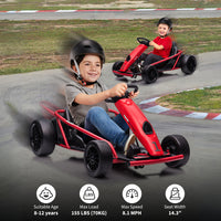 Garvee Ride G Series 24V Go Kart for Kids 8-12, 300W*2 Motors, 9Ah Battery, 8MPH Speed, Music, Horn, 175lbs Max Load - Red