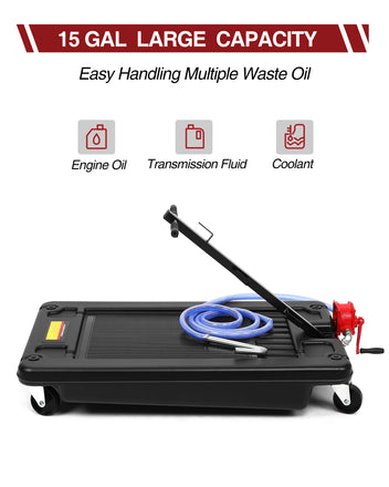 Garvee Hand Pump & Hose Oil Drain Pan with 17 Gal Low Profile & 8 Ft Hose - Black