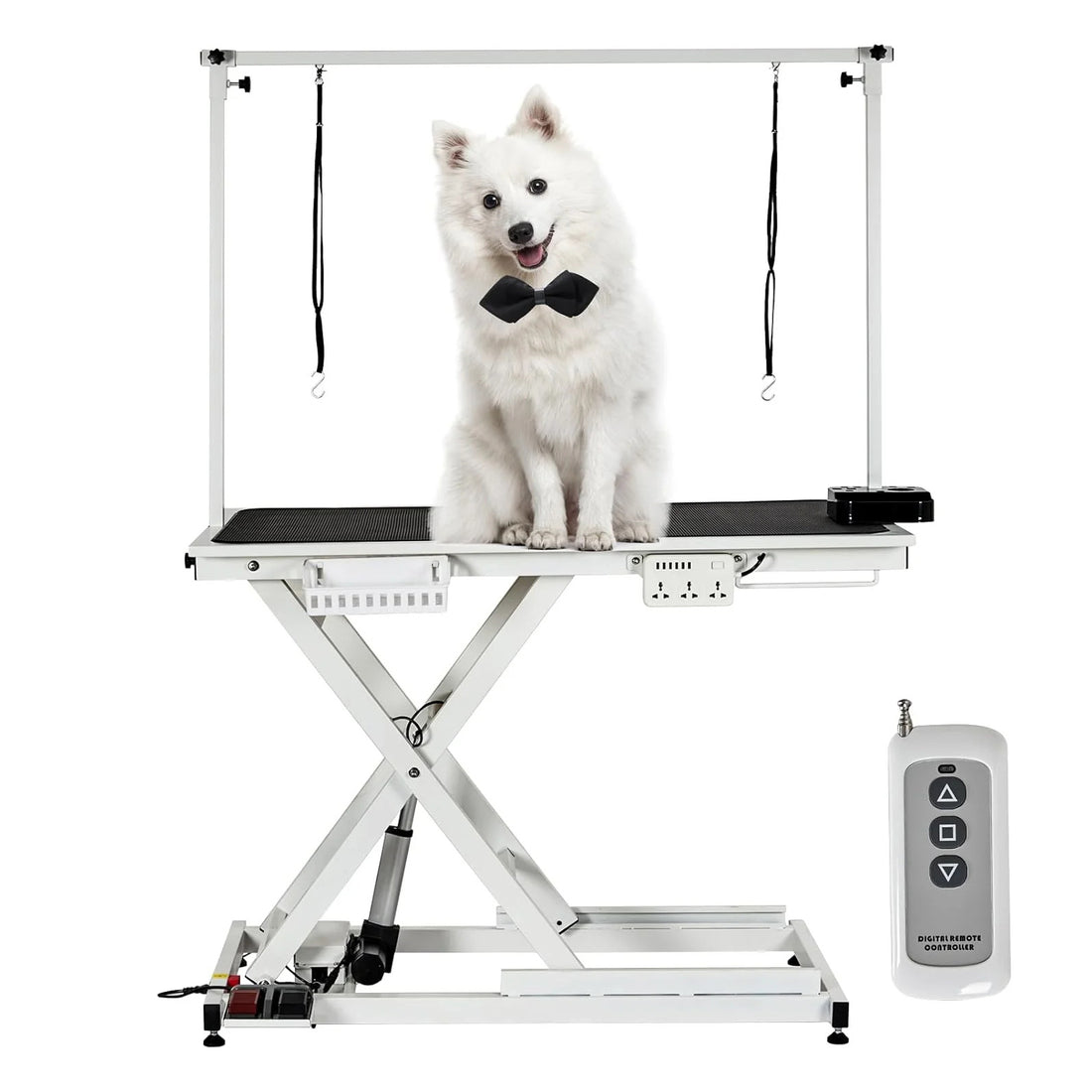Garvee 50 Inch Electric Dog Grooming Table, Heavy Duty, Height Adjustable Pet Grooming Table with Socket w/Leveling Wheels, Grooming Arm, Anti Slip Tabletop & Tool Organizer, for All Pets