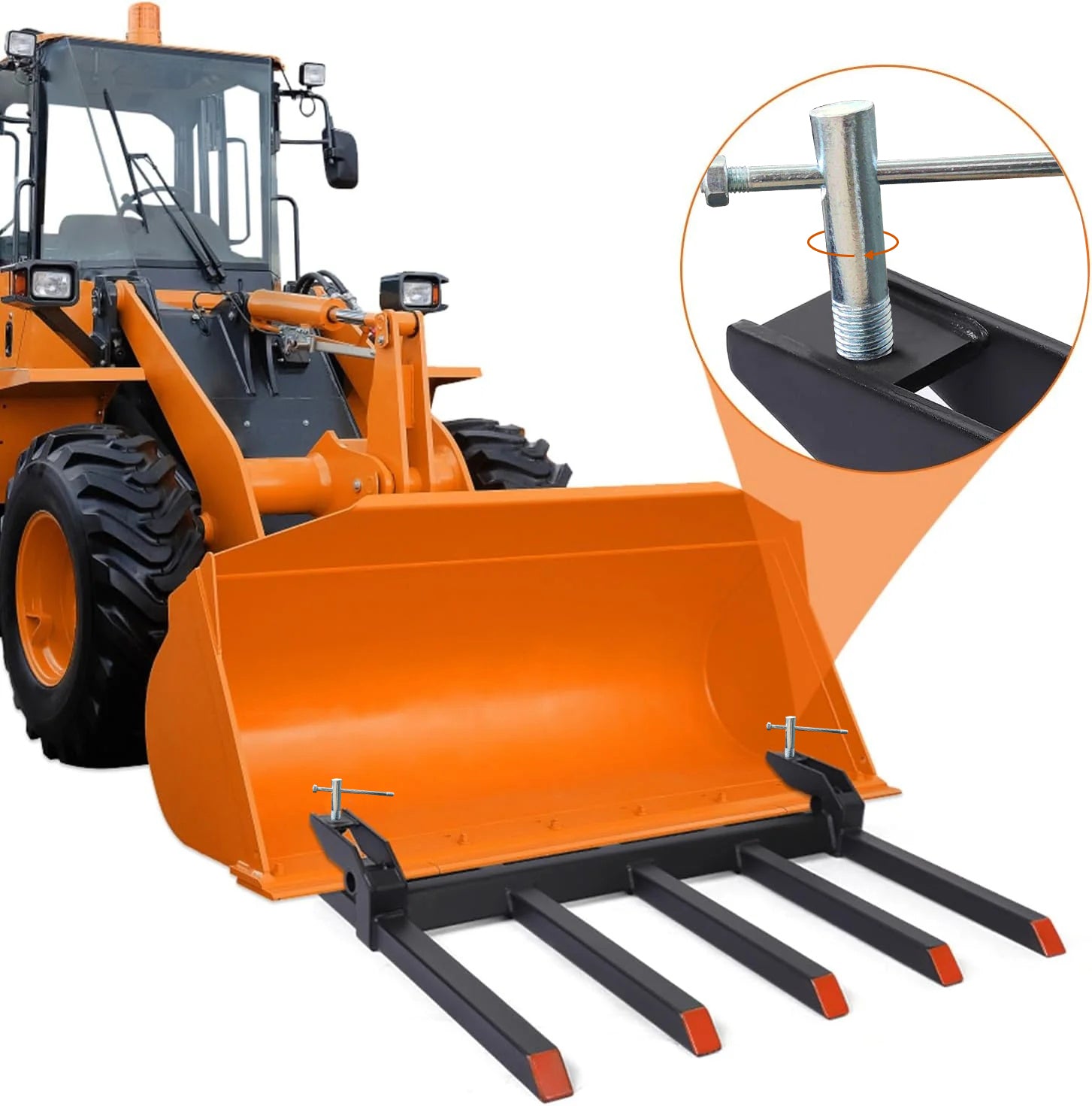 Garvee Clamp on Debris Forks to 42-48" Bucket, Heavy Duty 5 Fork Tines Clamp-on Pallet Attachments with 2500 LBS Capacity Fit for Tractor Bucket, Skid Steer Loader