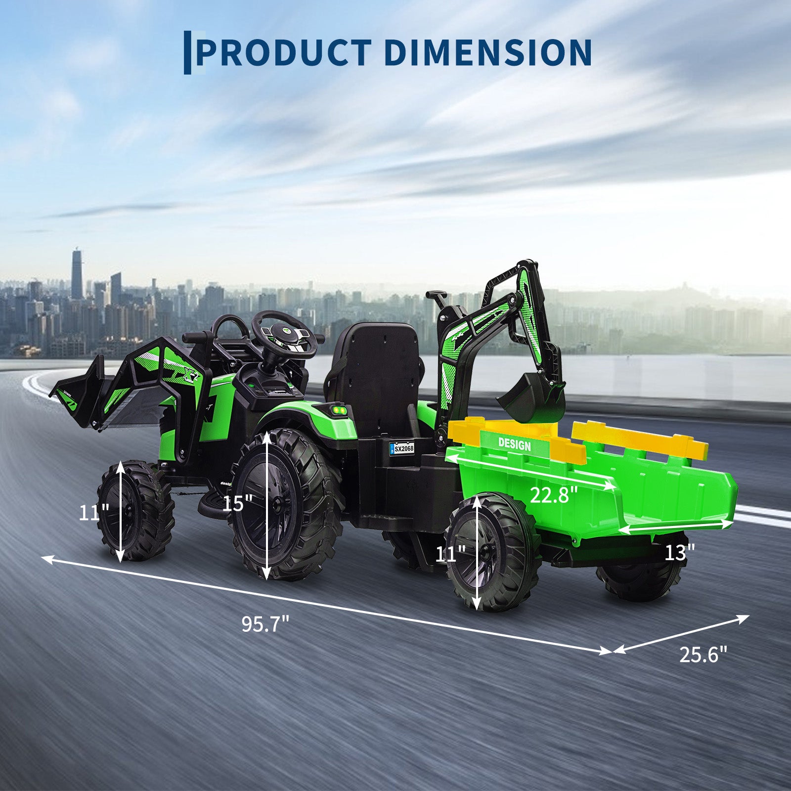 Garvee Ride P Series 3-in-1 Ride-On Tractor, 24V Electric, Excavator & Bulldozer, Remote Control, LED, Music, USB/Bluetooth max 66 lbs - Bright-green