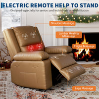 Garvee PU Leather Power Lift Recliner Chair with Massage and Heat, 8-Point Vibration, Adjustable Back and Leg Support, Electric Lift Chair Designed for Mobility Aid Elderly Relaxation, Tan