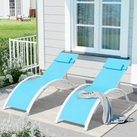 Garvee Outdoor Chaise Lounge Chairs Set of 2 with 3-Position Backrest, Aluminum Pool Chaise Lounges for Pool, Garden, Beach, and Backyard - All-Weather Design, Blue.