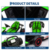 Garvee Ride - G Series: 6+,24V Drift Kart with 2X150W Strong Motor, 7AH Big Battery, Electric Pedals, Electric Go Kart Outdoor Race Toy - Green & White