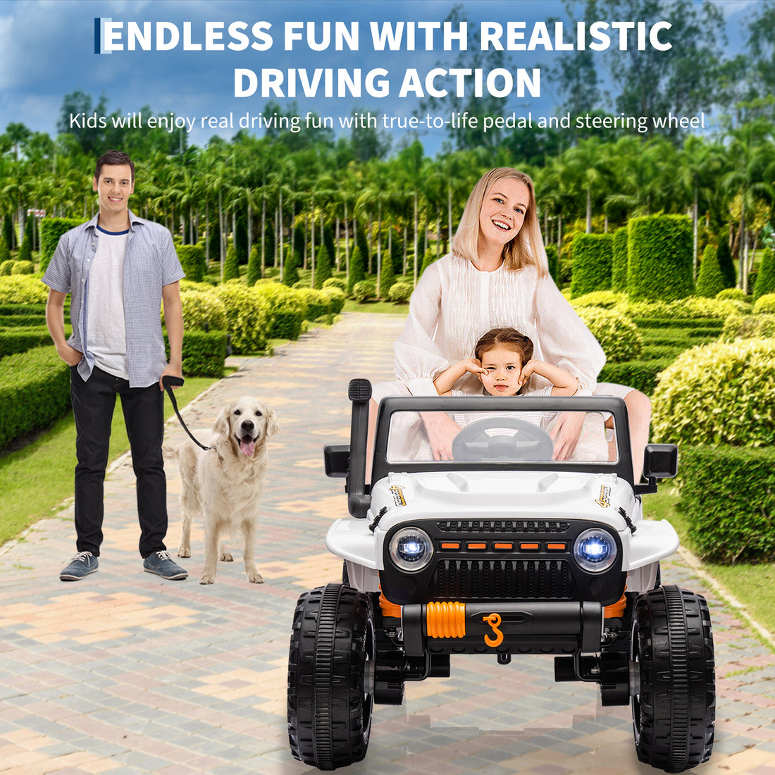 Garvee Ride - P Series: 24V 2 Seater Ride On Truck Car For Kid age 3 - 8 years, w/Remote Control, 4-Wheeler Suspension, 4x55W Powerful Engine, 4WD Battery Powered, LED Lights, Soft Braking - White
