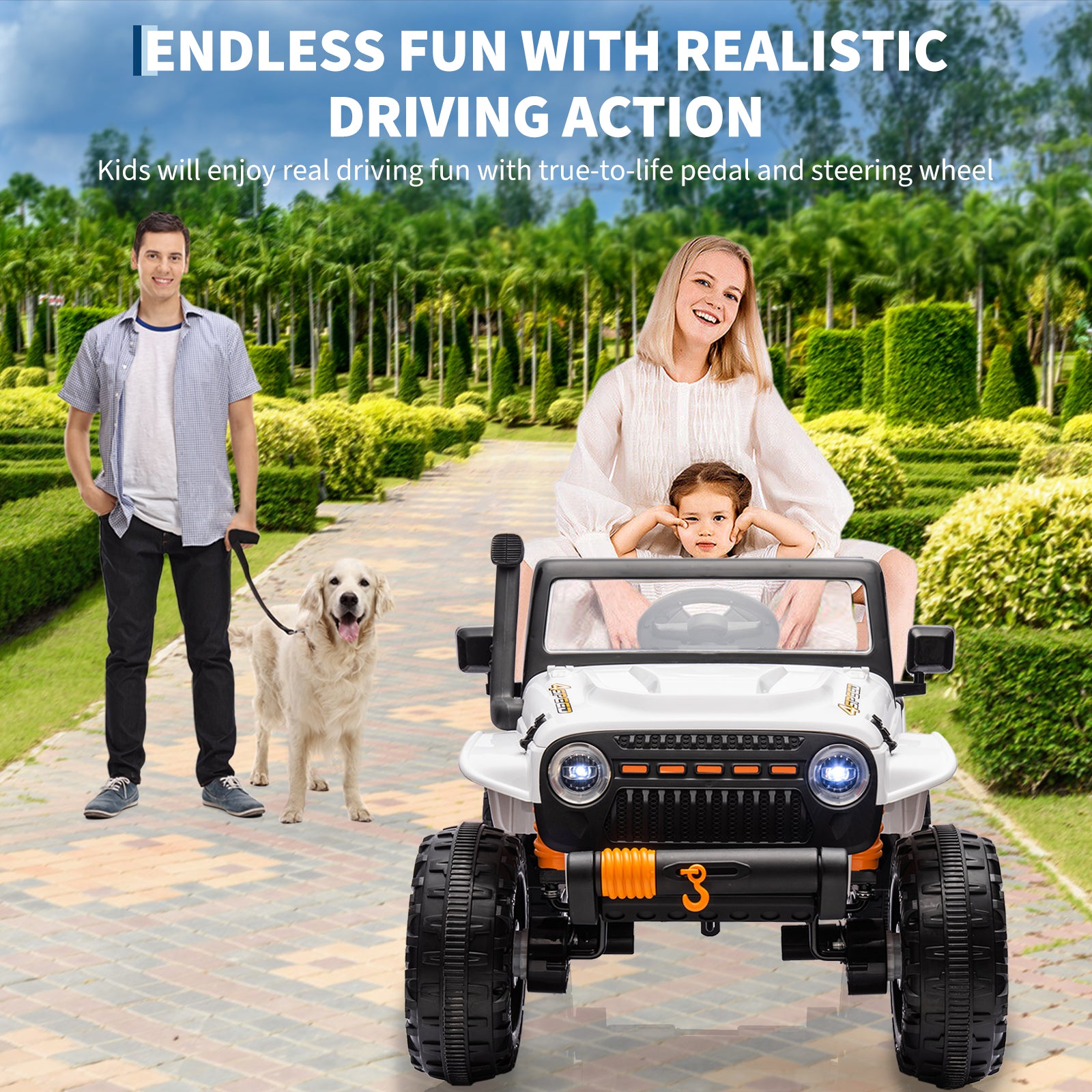 Garvee Ride - P Series: 24V 2 Seater Ride On Truck Car For Kid age 3 - 8 years, w/Remote Control, 4-Wheeler Suspension, 4x55W Powerful Engine, 4WD Battery Powered, LED Lights, Soft Braking - White