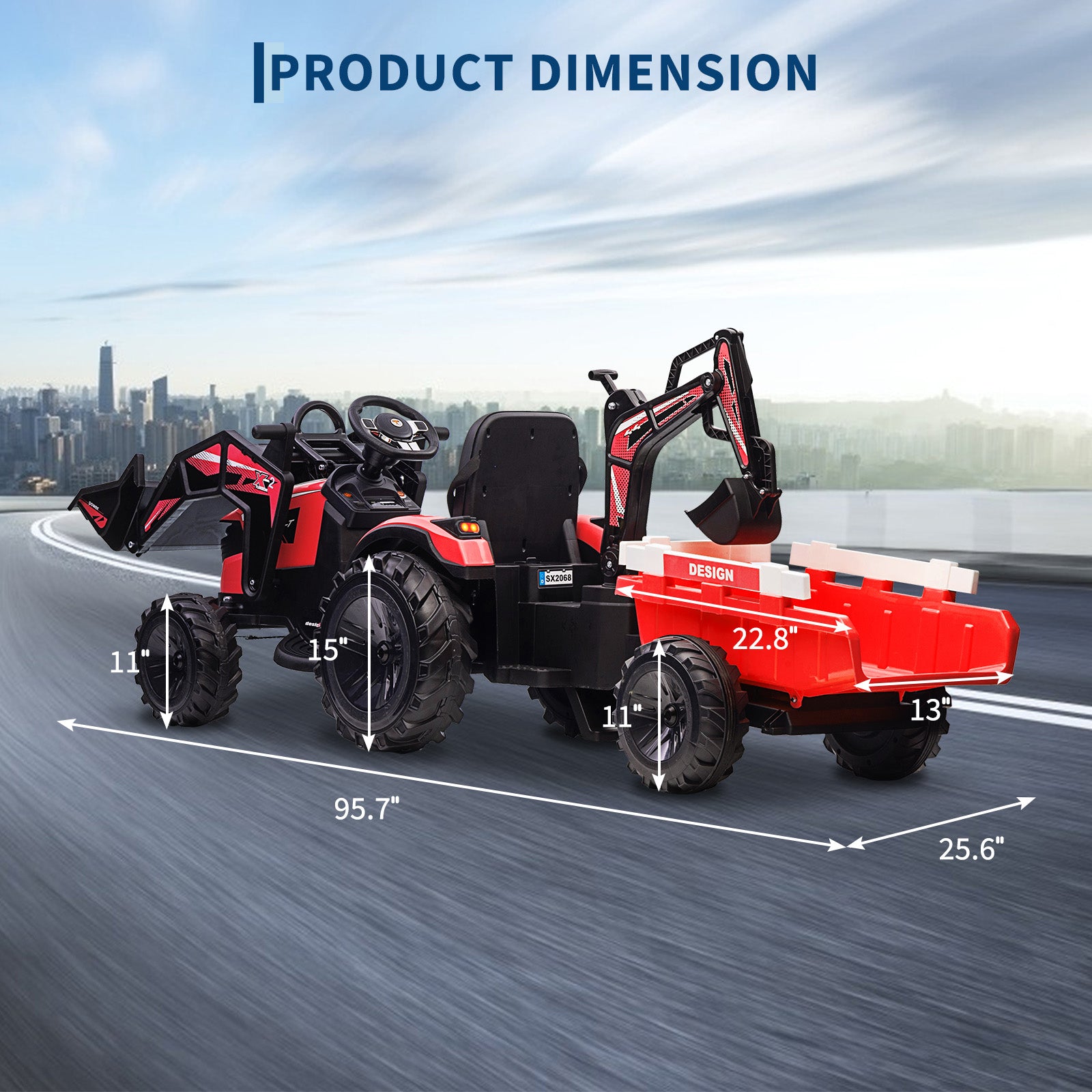 Garvee Ride P Series 3-in-1 Ride-On Tractor, 24V Electric, Excavator & Bulldozer, Remote Control, LED, Music, USB/Bluetooth max 66 lbs - Bright-red