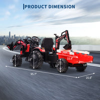 Garvee Ride P Series 3-in-1 Ride-On Tractor, 24V Electric, Excavator & Bulldozer, Remote Control, LED, Music, USB/Bluetooth max 66 lbs - Bright-red