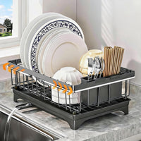 Garvee Over-the-Sink Dish Drying Rack, Expandable Kitchen Dish Drainer with Adjustable Arms, Heavy-Duty Carbon Steel Sink Basket for Dishes, Vegetables & Fruit, Black