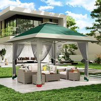 Garvee 13'x13' Pop Up Tent Outdoor Canopy Shelter with Mosquito Netting 4 Stanbags Instant Gazebo Tent for Lawn, Garden, Backyard Deck (Olive Green + Taupe)