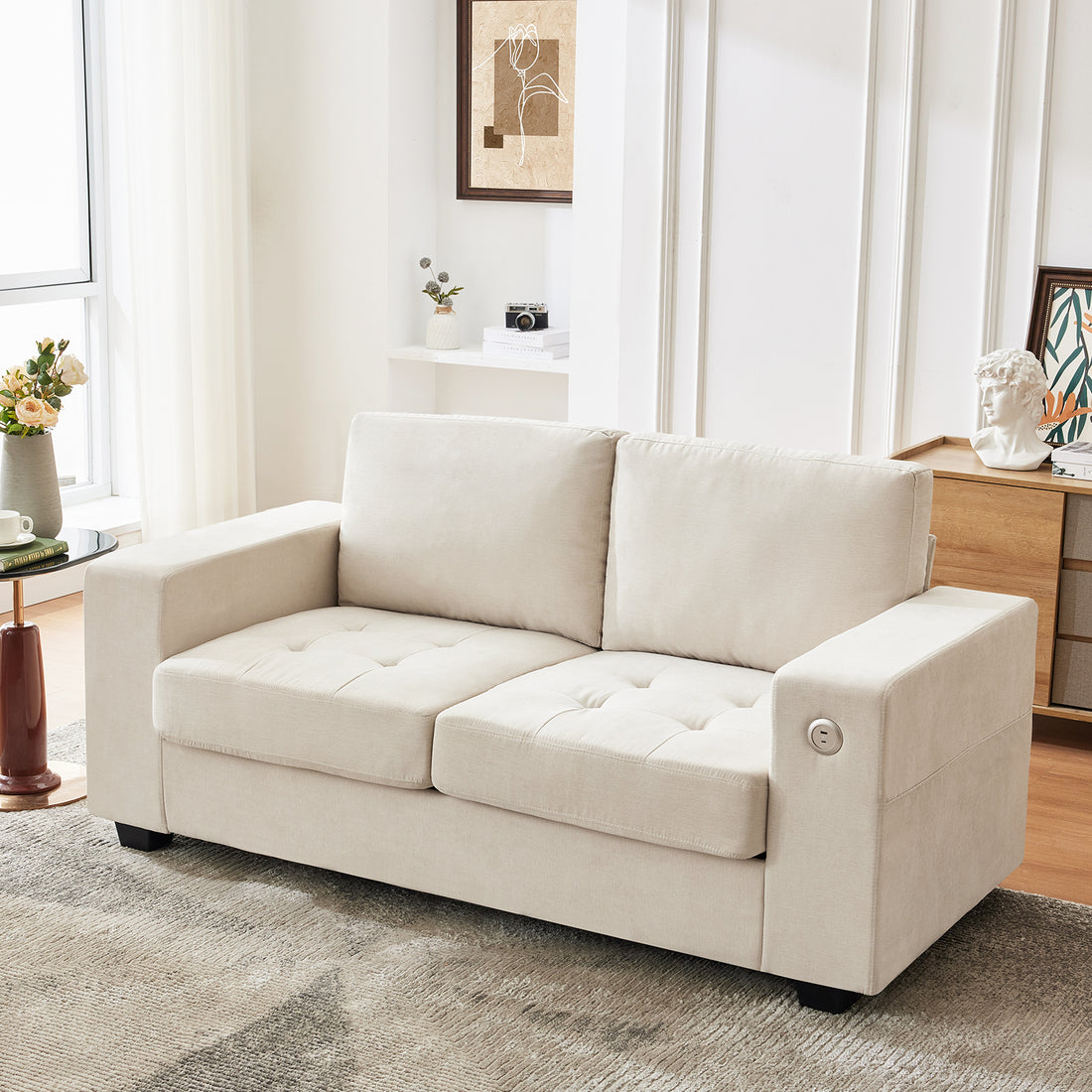 Garvee 71" Chenille Fabric Sofa Modern Comfort Sofa with USB/Type-C Ports, Deep Seat Cushions, Removable Cover, Wide Armrests Ideal for Living Rooms, Small Spaces, and Apartments - Beige
